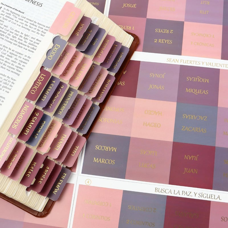 DOMMARE Spanish Bible Tabs for Women, Pestañas para Biblia En Español, Pink Purple Foil Embosse Waterproof Laminated Large Print Index Tabs Guide Kit, Baptism Christian Gifts for Men, 90 Pieces - Image 5